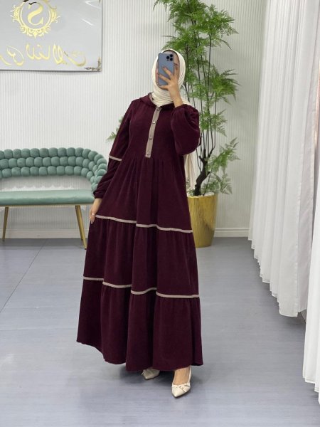 فستان كسرات برغندي