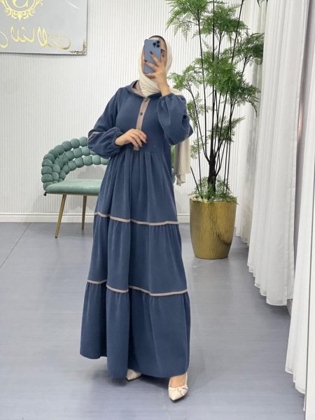 فستان كسرات مخمل ازرق