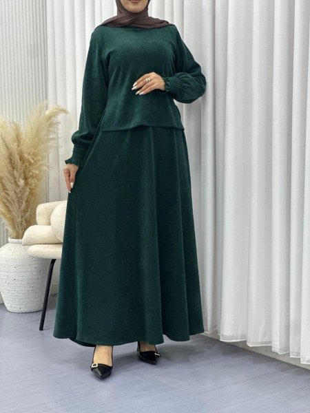 فستان قطعتين اكمام زم تركوازي